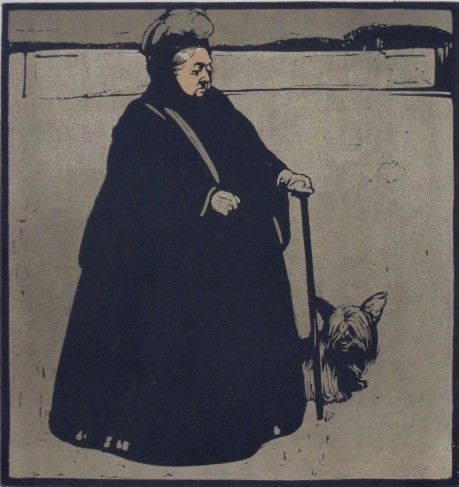 William Nicholson woodcut: William Nicholson- ''H. M. The Queen''- woodcut, from ''Twelve Portraits'', laid down. 9 1/2 x 8 3/4''