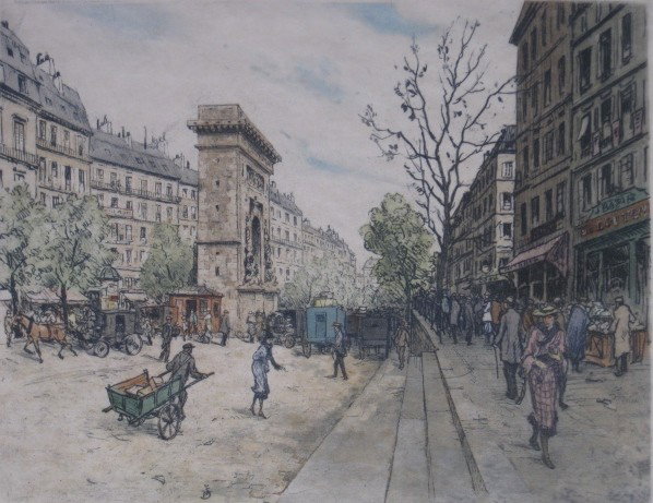Tavik F. Simon soft ground and aquatint: Tavik F. Simon- ''Boulevard St. Dnis, Paris'' (Novak 353)- soft ground and aquatint in colors, 1921, signed and numbered 61/200 in pencil, very good condition. 11 3/8 x 14 3/8''