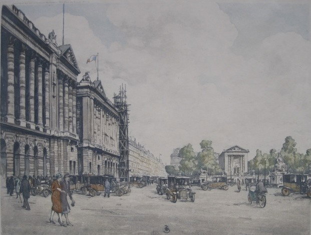 Tavik F. Simon soft ground and aquatint: Tavik F. Simon- ''Place de la Concorde, Paris'' (Novak 435)- soft ground and aquatint in colors, signed and numbered 261 in pencil, edition of 300. 12 5/8 x 16 1/2''