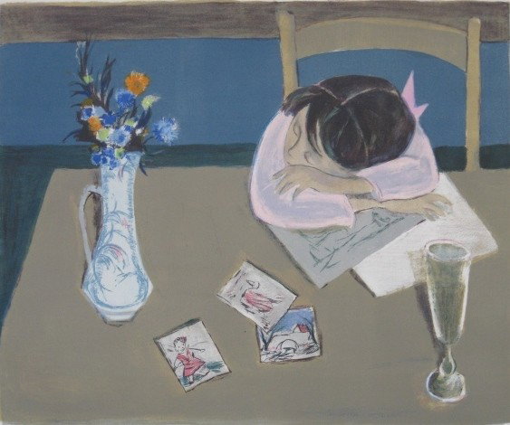 Simon Simon-Auguste lithograph: Simon Simon-Auguste- Young Girl At Table- lithograph in colors, ca. 1960, signed and numbered 13/95 in pencil, sandwiched. 15 x 18''