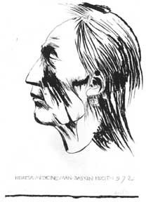Leonard Baskin lithograph: Leonard Baskin- ''Hidatsa Medicine Man'' (Fern & O'Sullivan 610)- lithograph, 1972, signed and numbered 92/160 in pencil, very good condition. 32 1/4 x 19''