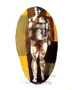 Leonard Baskin lithograph: Leonard Baskin- ''Universal Man'' (Fern & O'Sullivan 656)- lithograph in 4 colors, 1974, signed and numbered 45/200 in pencil, very good condition. 41 x 23 3/4'' (sheet)