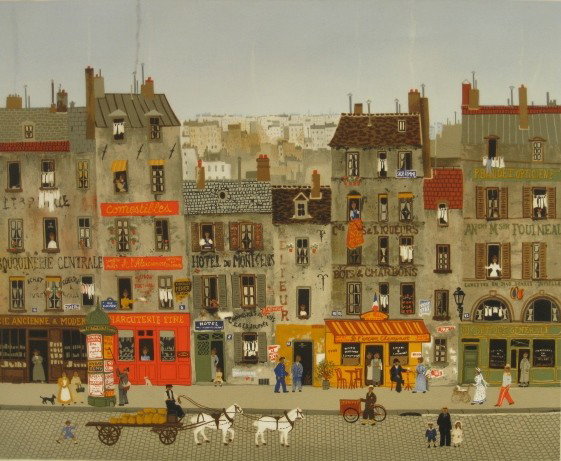 Michel Delacroix lithograph: Michel Delacroix- Street Scene- lithograph in colors, signed and numbered 147/150 in pencil, very good condition. 19 1/4 x 24''