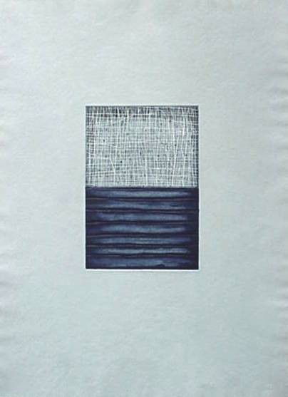 David Shapiro spit-bite etching: David Shapiro- ''Kala 7''- spit-bite etching, dry point and carborundum, printed in blue & white, 1991, signed, titled and dated in pencil, The Print Club of Cleveland publication no. 71 for 1993, goo