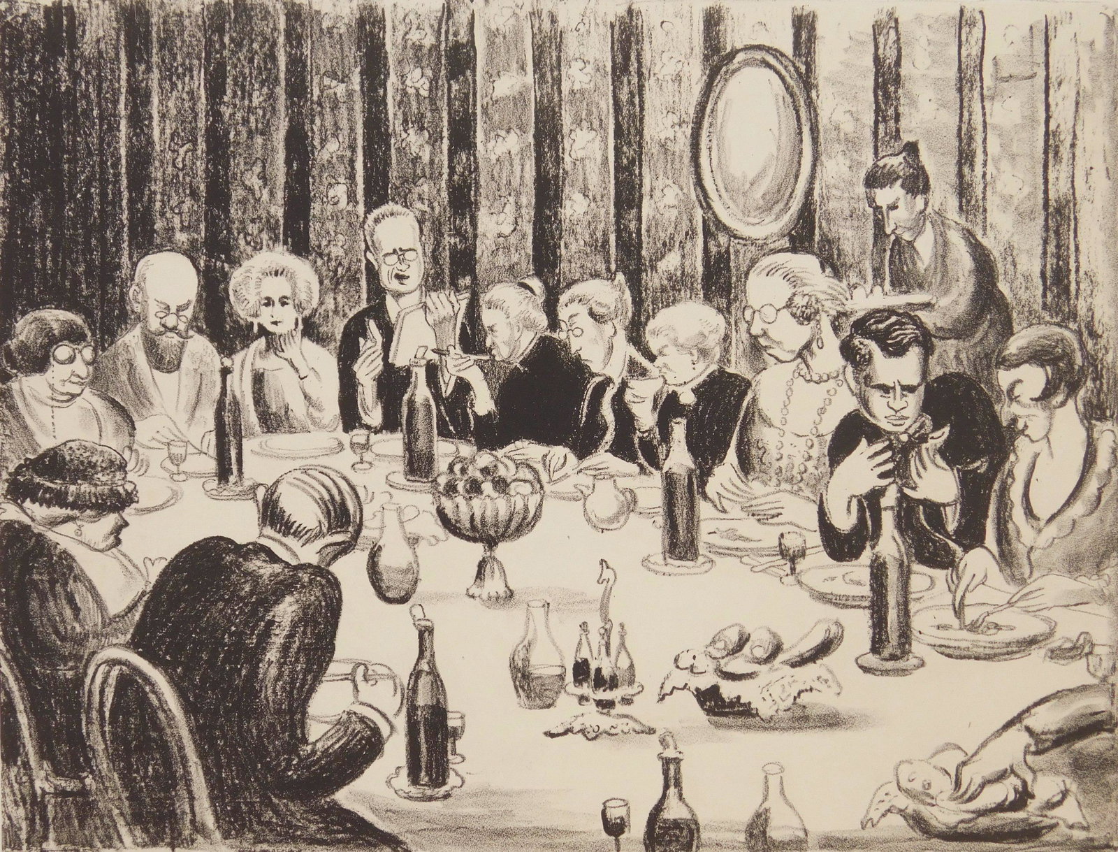 Mabel Dwight lithograph: Mabel Dwight (1875-1955) ''Paris Pension'' (Robinson & Pirog 2)- lithograph, 1927, bears signature, edition of 6, some soiling in margins. 9 1/2 x 12 3/8''