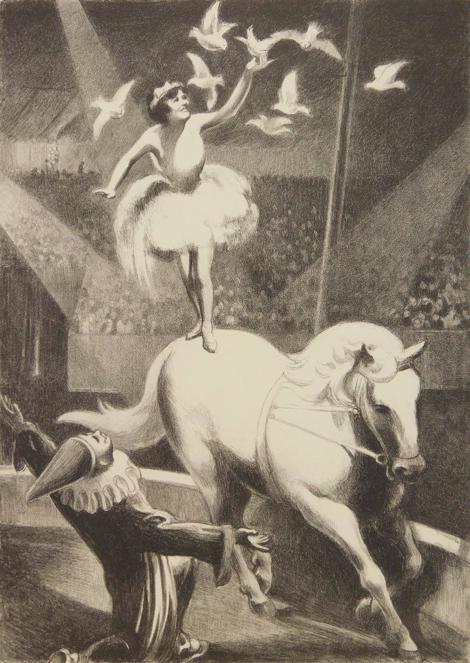 Mabel Dwight lithograph: Mabel Dwight (1875-1955) ''Circus Act'' (Robinson & Pirog 49)- lithograph, 1930, signed and dated in pencil, edition of 55, very slightly light struck. 13 1/4 x 9 1/2''