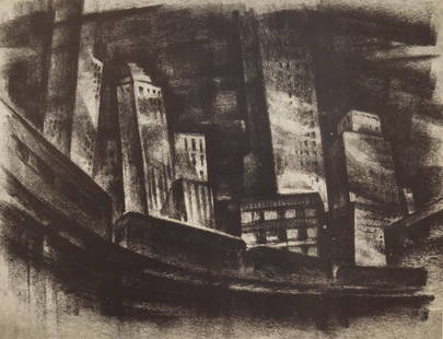 Mark Freeman lithograph: Mark Freeman (1908-2003) ''South Ferry 'El' ''- lithograph, 1947, signed, dated, titled and annotated 'Ed. 30' in pencil. 17 1/2 x 22 1/2''