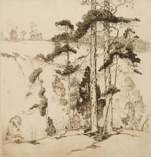 Alfred Hutty etching: Alfred Hutty (1877-1954) ''At the Edge of the Cliff''- etching, signed in pencil, good condition. 11 7/8 x 11 1/4''