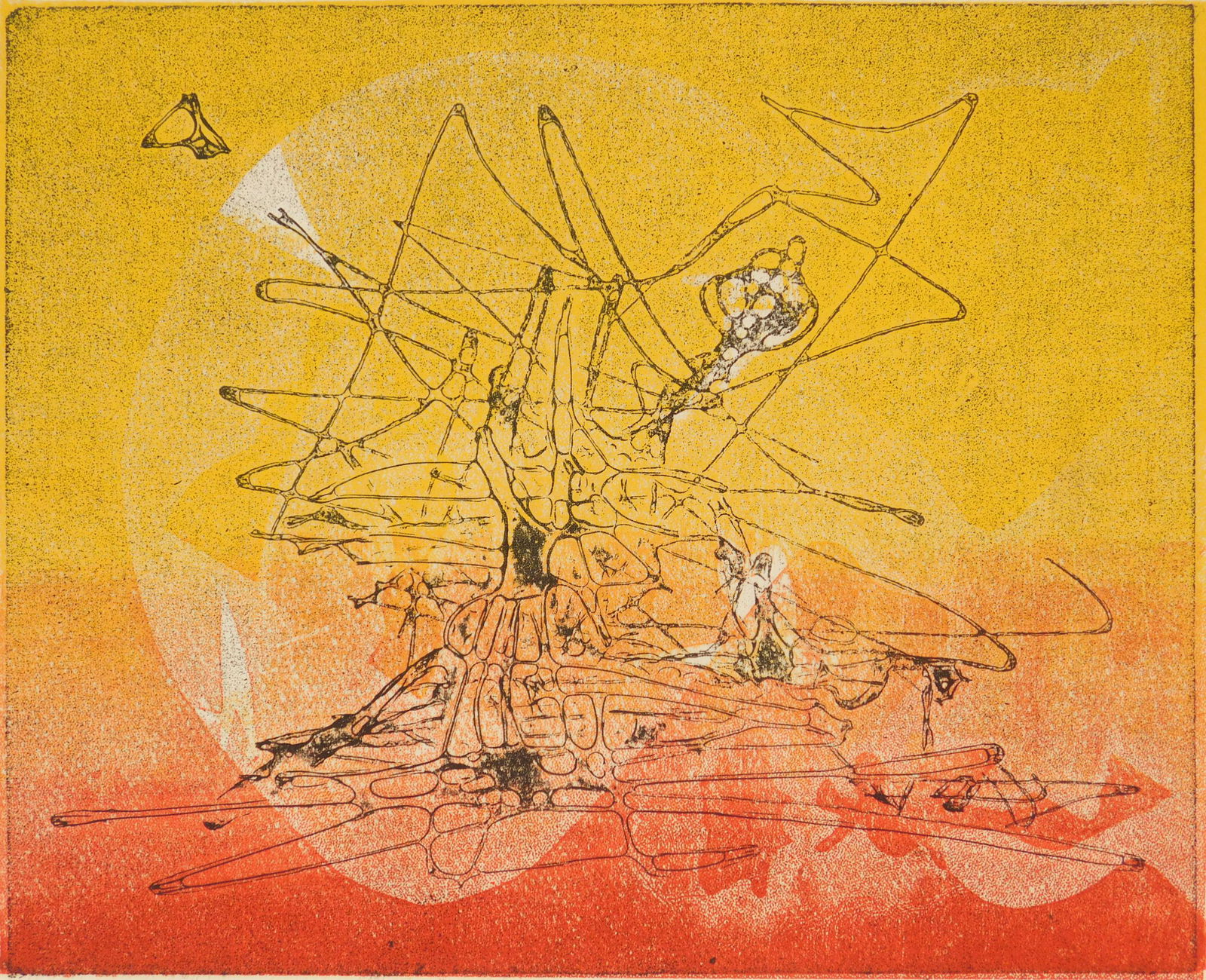 Boris Margo cellocut: Boris Margo (1902-1995) ''Mirage''- cellocut in colors, signed, titled and annotated ' /30' and 'cellocut' in pencil. 9 x 11''