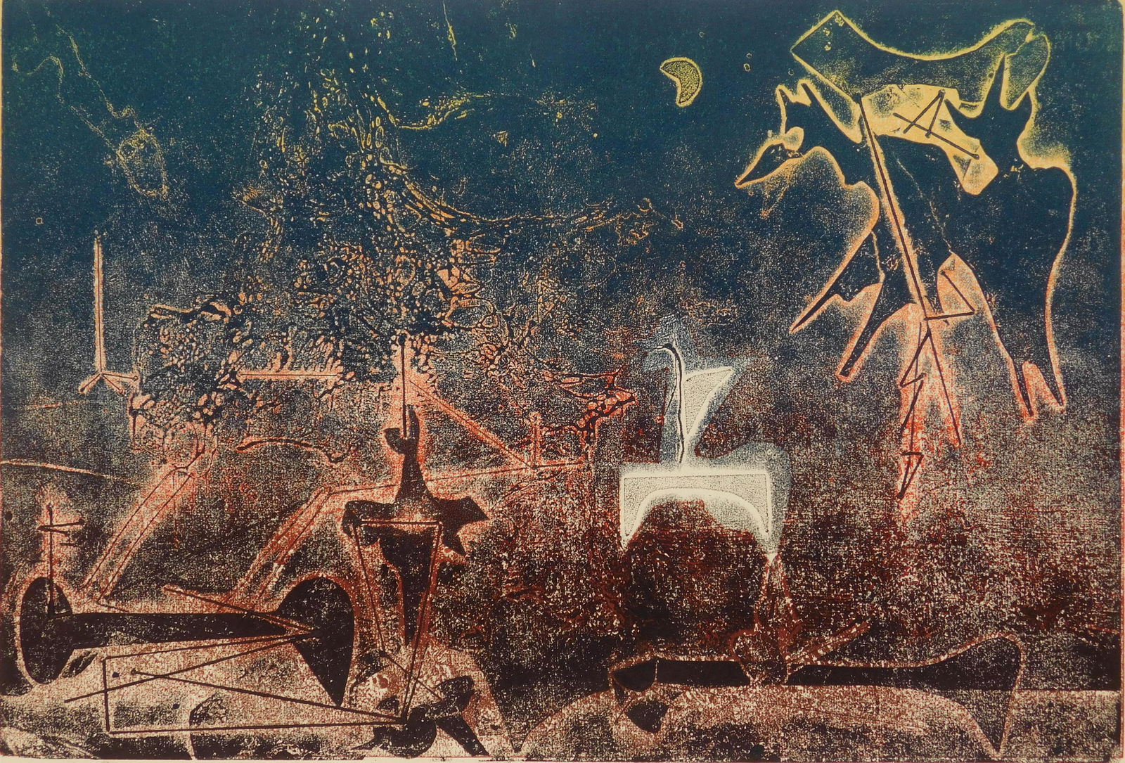 Boris Margo cellocut: Boris Margo (1902-1995) ''Floating Objects''- cellocut, signed, titled, numbered 4/35 and annotated 'cellocut' in pencil, very good condition. 9 3/8 x 13 3/4''