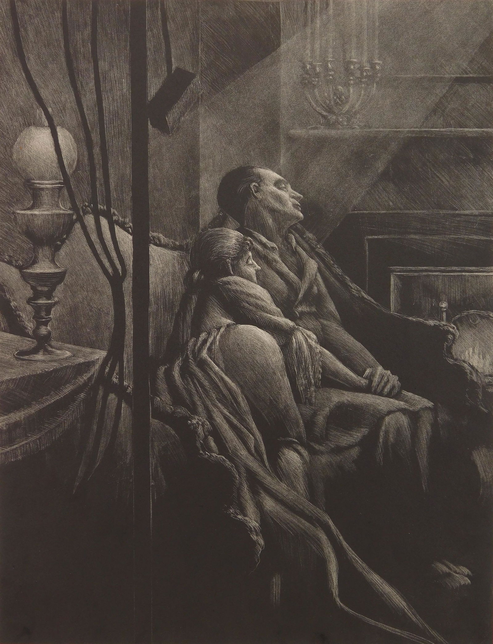 Kyra Markham lithograph: Kyra Markham (1891-1967) ''Parnell & Katie O'Shea''- lithograph, 1936, signed and dated in pencil, edition of about 25 done for NYC WPA. 13 1/2 x 10 1/4''