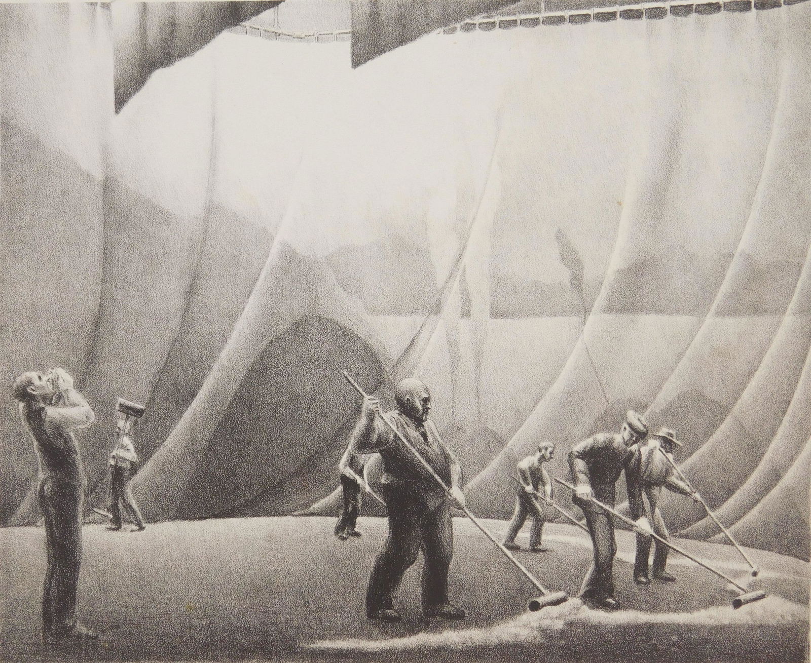 Kyra Markham lithograph: Kyra Markham (1891-1967) ''Sweeping the Snow of Petrouchka''- lithograph, 1936, signed, titled and dated in pencil, edition of about 25 done for NYC WPA. 10 x 12 1/4''