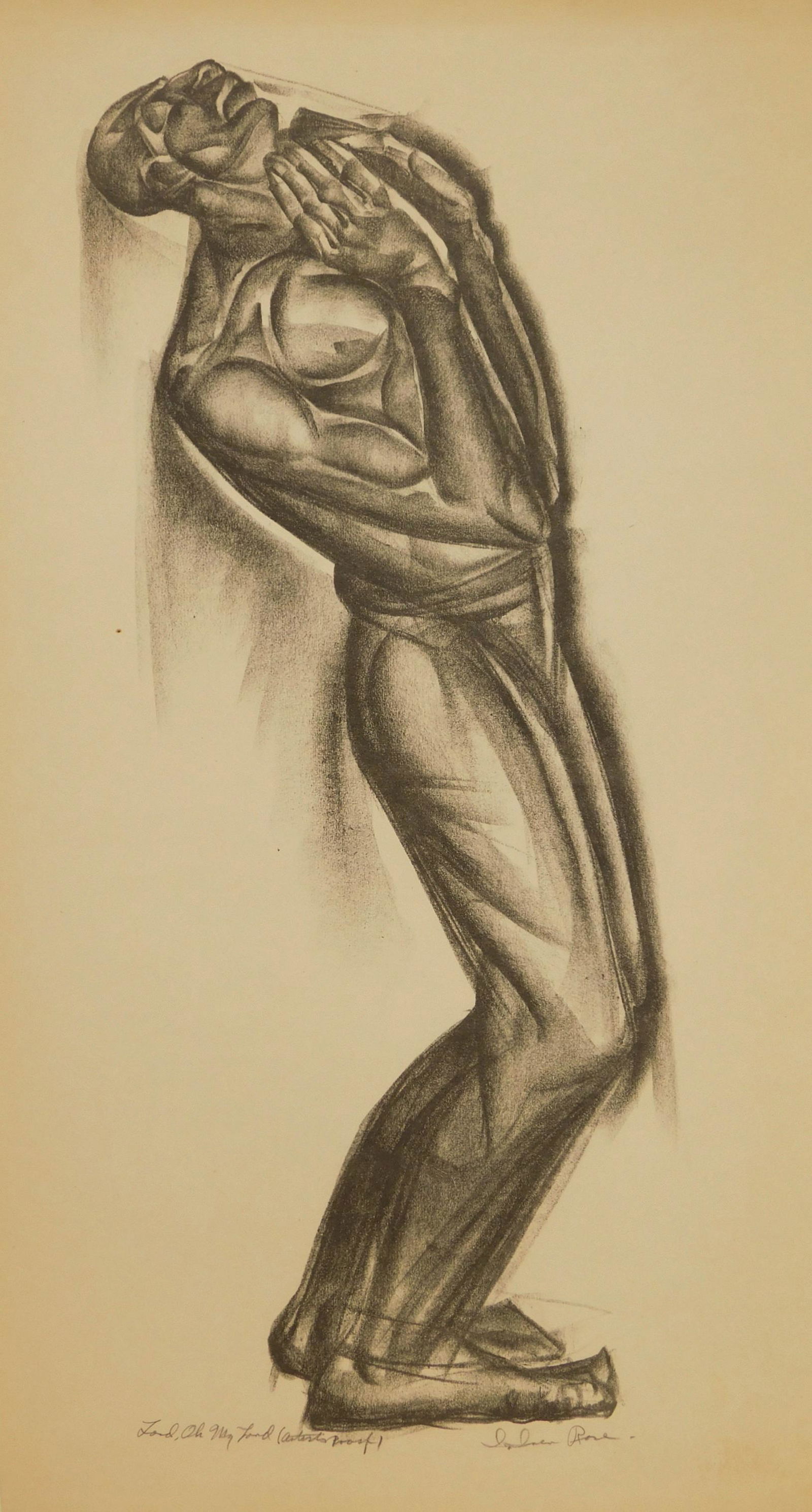 Iver Rose lithograph: Iver Rose (1899-1972) ''Lord, Oh My Lord''- lithograph, signed, titled and annotated 'artist's proof' in pencil, paper age toned, otherwise good condition. 20 1/2 x 8''