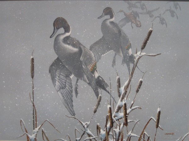 5 American lithographs: Robert Franke- ''The Plantation'' and Thomas Crowe- Three Ducks- 2 off-set chromolithographs in colors, both signed and numbered in pencil together with 3 other prints including a B. Buffet lithograph