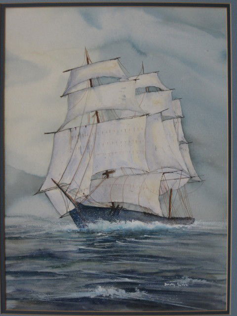 3 American School works on paper: Diane Boldman- Untitled- watercolor; Dorothy Paxton- Ship at Sail- watercolor and Kathy Smith- Untitled- mixed media, various sizes, generally good condition.