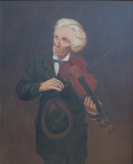 20th c. American School oil: 20th c. American School- Man with Violin- oil on board, very good condition. 26 1/2 x 21 1/2''