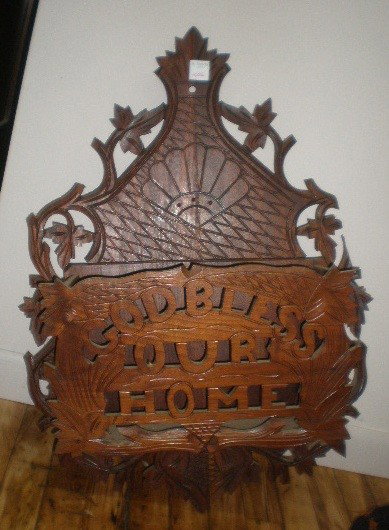 American carved wall pocket: American carved hanging wall pocket. 27''h
