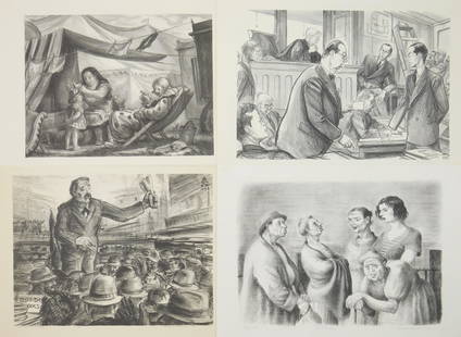 4 American lithographs: 4 American lithographs 1). Don Freeman (1908-1978)- The Clown's Story (McCulloch 116)- 1936, published by American Artist's Group. 9 1/4 x 12 1/4''; 2). L. Beand (?)- ''The Shrew''- 1936, signed illeg