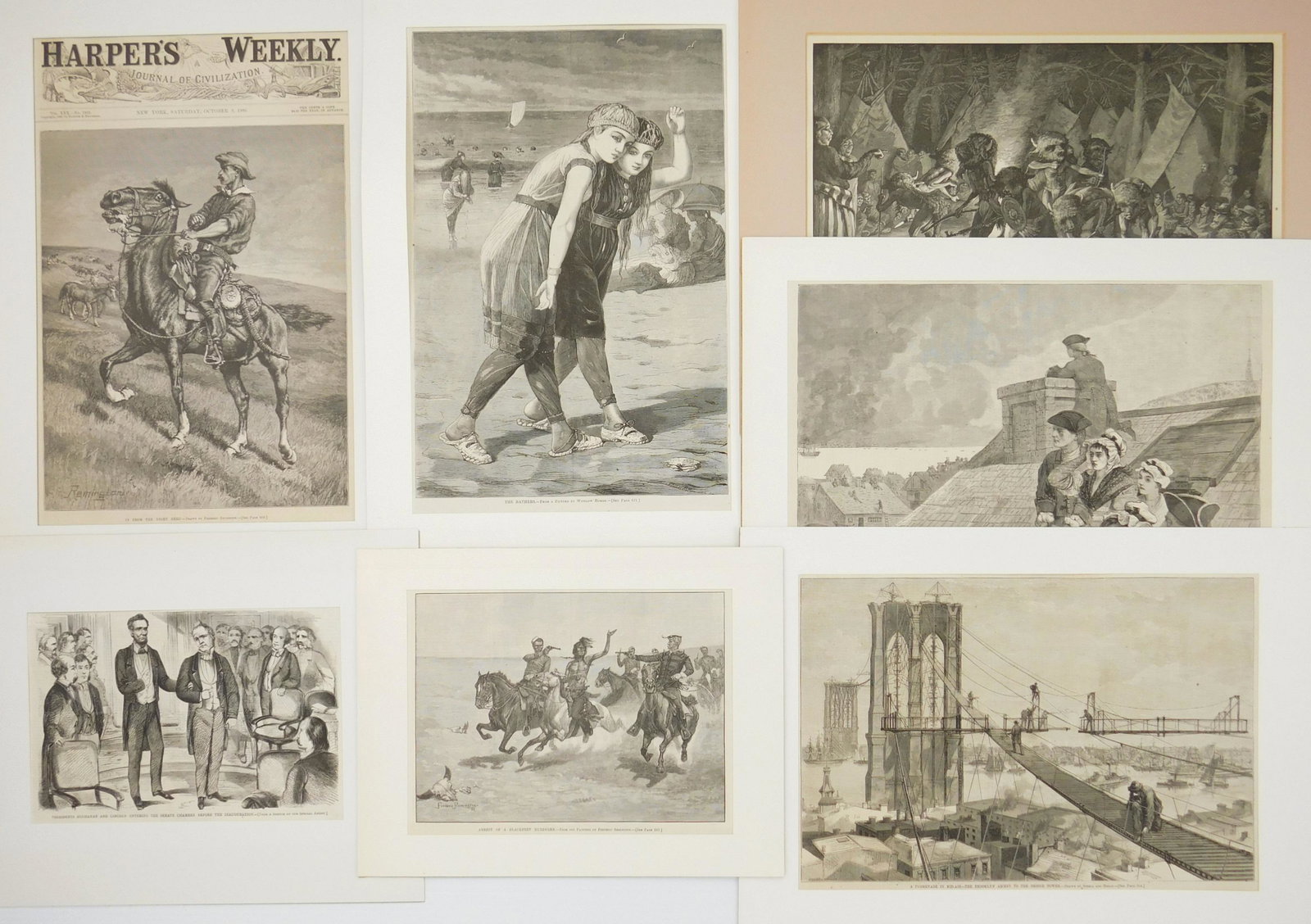 7 Harper's Weekly wood engraving: 7 Harper's Weekly wood engravings ''In from the Night Herd''; ''Buffalo Dance''; ''The Bathers''; ''President's Buchanan & Lincoln Entering the Senate Chamber before the Inauguration''; ''Arrest of a 