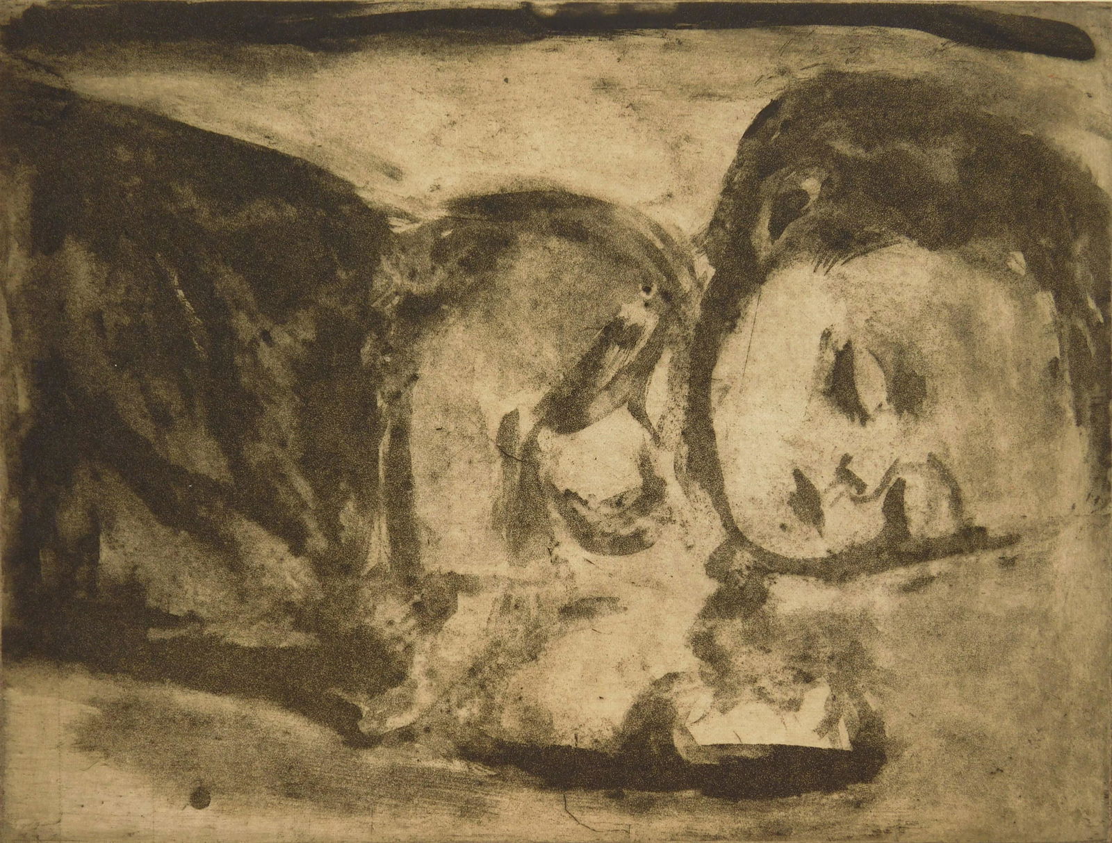 Will Barnet etching: Will Barnet (1911-2012) ''Slumber'' (Szoke 77)- liftground etching and aquatint, 1940, signed and titled in pencil, edition of 25, very slightly light struck. 8 7/8 x 11 3/4''