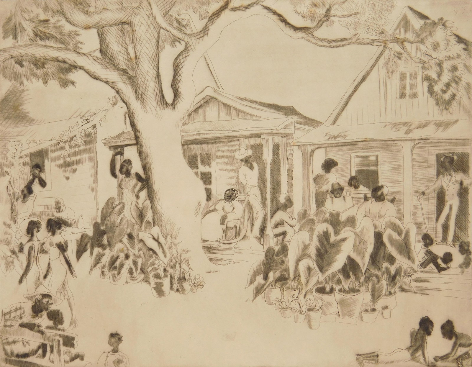 Polly Knip Hill drypoint: Polly Knip Hill (1900-1990) ''Bleeding Hearts''- drypoint, ca. 1930, signed and numbered 4/30 in pencil. 6 7/8 x 9''