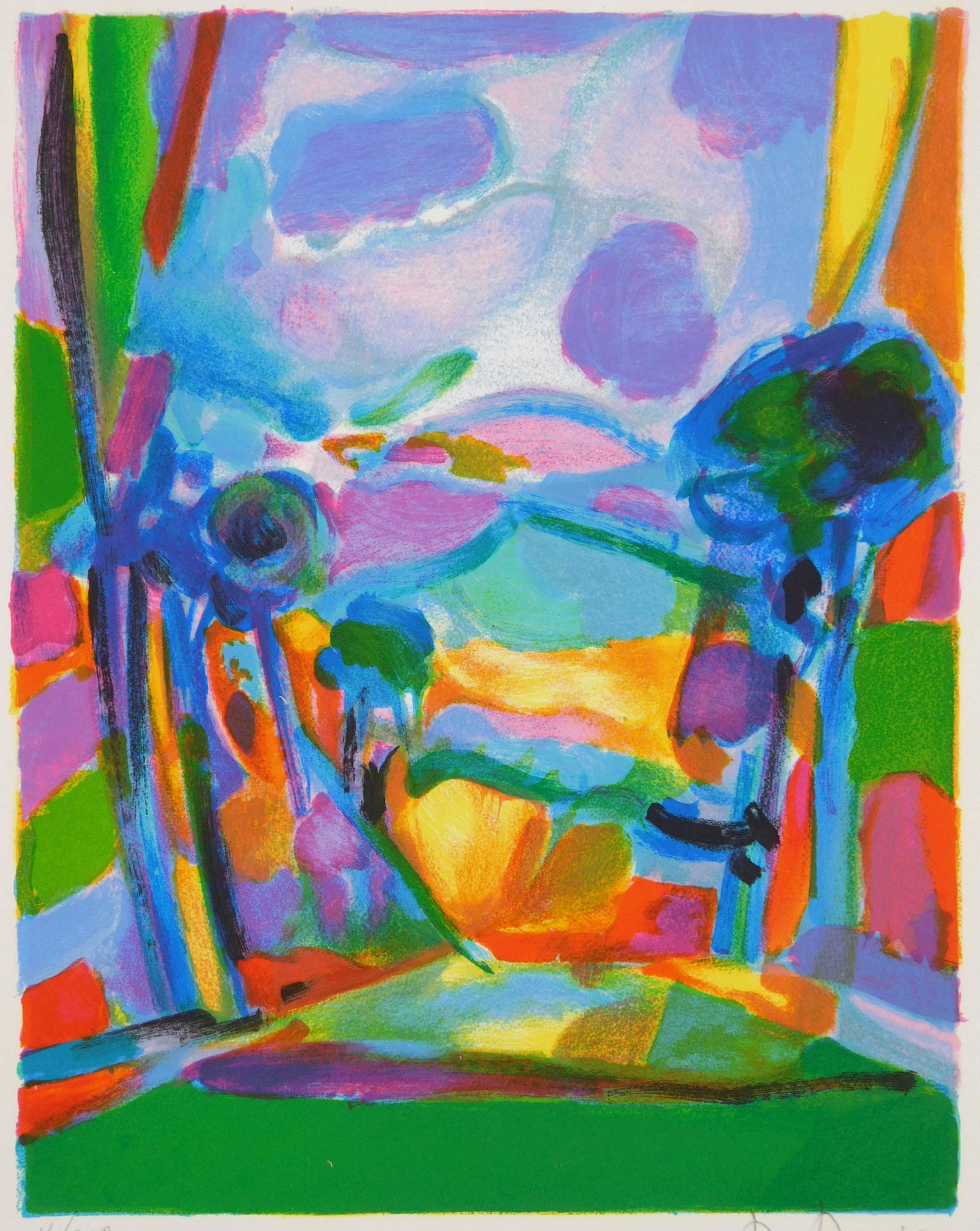 Marcel Mouly lithograph: Marcel Mouly (French 1918-2008) ''Les Nuages Mauves''- lithograph in colors, 1998, signed and numbered 14/300 in pencil, very good condition. 10 3/4 x 8 1/4'' 1/2''