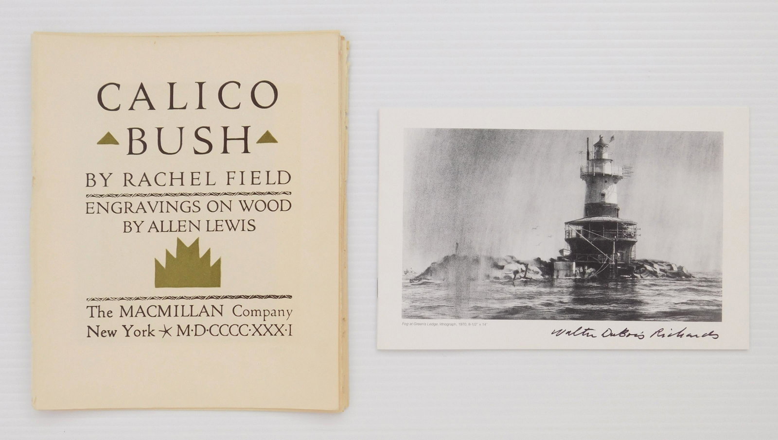 Walter DuBois Richards graphics: ''Walter DuBois Richards- A Career Spanning Seven Decades''- Exhibition- Connecticut Graphic Arts Center, CT 1999, soft cover, good condition. Together with Field, Rachel- ''Calico Bush''- engravings 