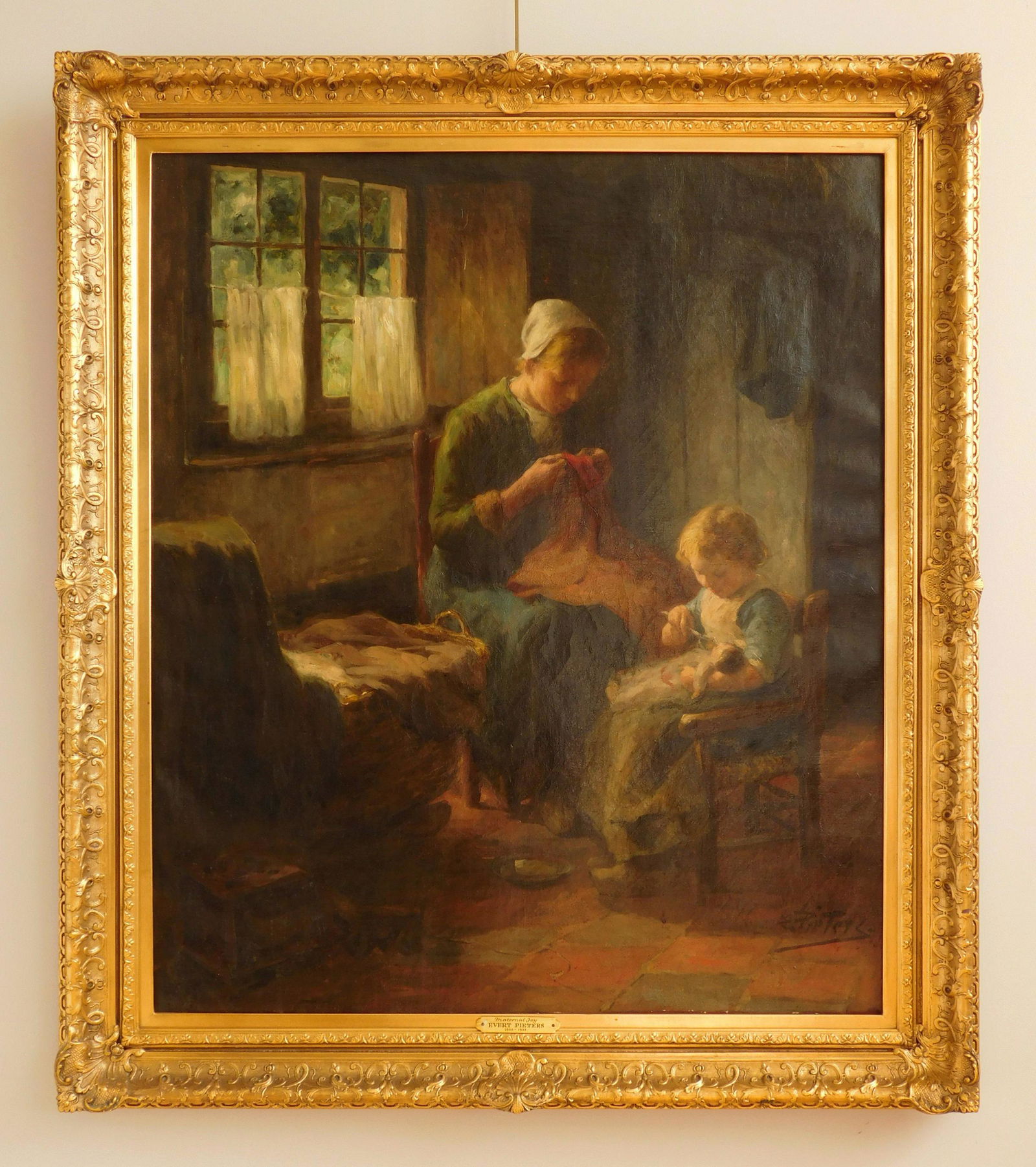 Evert Pieters oil: Evert Pieters (Dutch 1856-1932) ''Maternal Joy'' oil on canvas, signed E. Pieters lower right, framed. 36 x 31'' Provenance: Estate, Warren, OH
