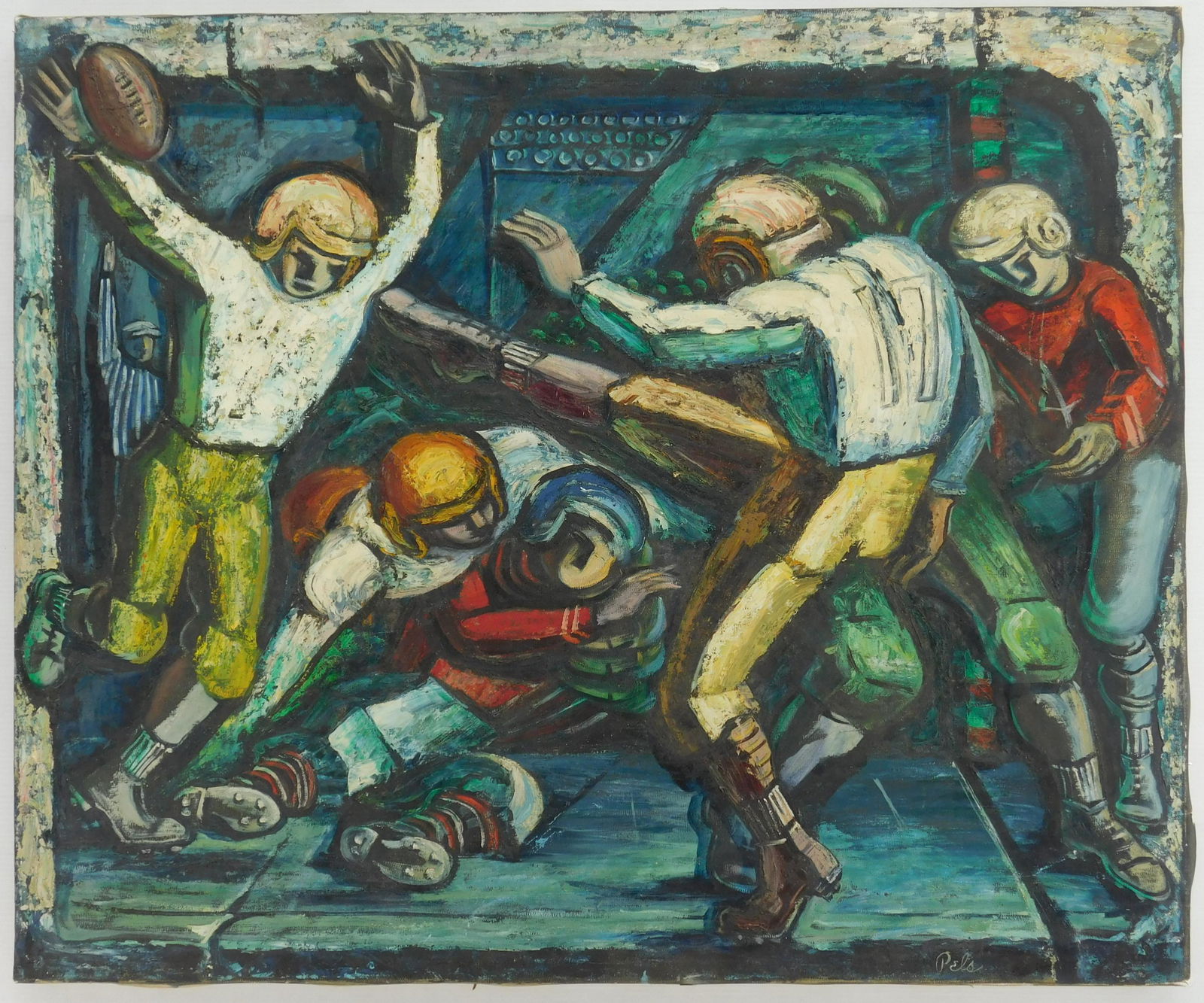 Albert Pels oil: Albert Pels (1910-1998) ''The Blocked Kick'' oil on canvas(relined) signed Pels lower right, good condition. 30 x 36'' Provenance: Private collection, New York, NY By descent estate of the artist.