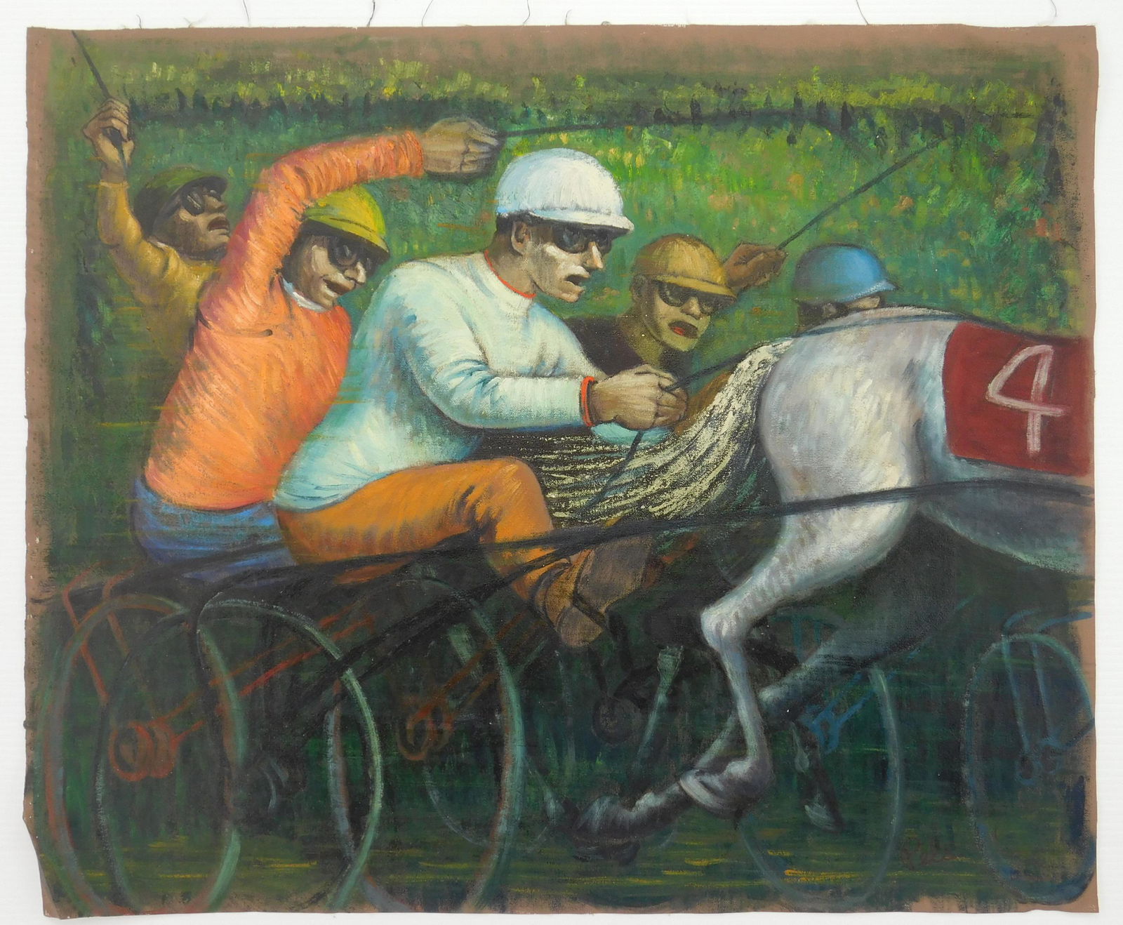 Albert Pels oil: Albert Pels (1910-1998) ''Heading for the Finish Line'' oil on canvas, signed Pels lower right and titled verso, good condition. 20 x 24'' Provenance: Private collection, New York, NY By descent estat