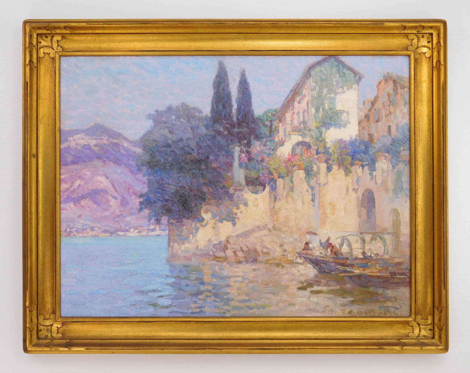 Frederick C. Gottwald oil: Frederick C. Gottwald (1858-1941) ''Village on Capri, Italy'' oil on canvas, ca. 1910, signed F. C. Gottwald lower right, framed, very good condition. 18 x 24''