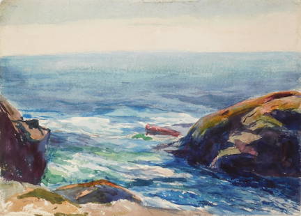 George G. Adomeit watercolor: George G. Adomeit (1879-1967) Seascape watercolor on paper, signed Geo. G. Adomeit in pen lower left, framed, very good condition. 11 x 15''