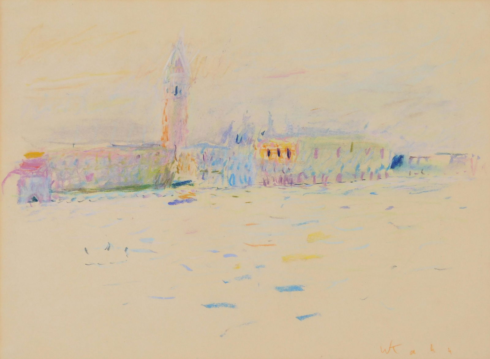 Wolf Kahn pastel: Wolf Kahn (American 1927-2020) ''San Marco from the Lagoon'' pastel on paper on board, signed W. Kahn lower right, matted and framed. 12 x 16'' Provenance: Private collection, Columbus, OH Skinner's,