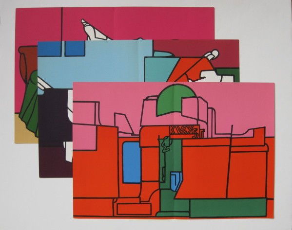Valerio Adami 3 lithographs: Valerio Adami- Compositions- 3 lithographs in colors, 1986, double pages. 15 x 22''ea.