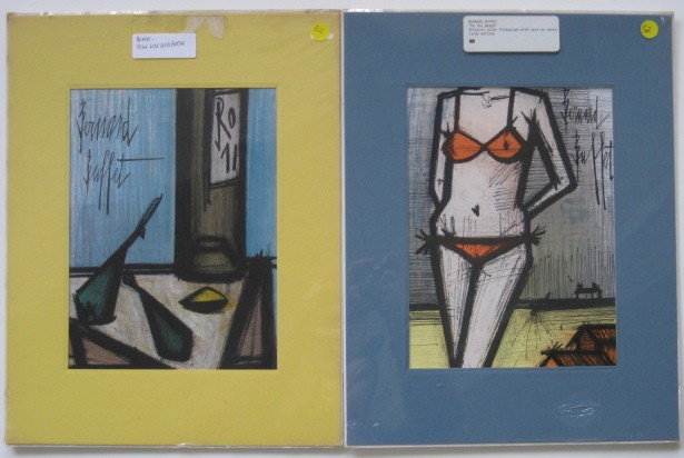 Bernard Buffet 2 lithographs: Bernard Buffet- ''Still-Life with Bottle'' (Sorlier 105); ''On The Beach'' (S. 111)- 2 lithographs in colors, 1967. 11 1/2 x 8 1/2''ea.
