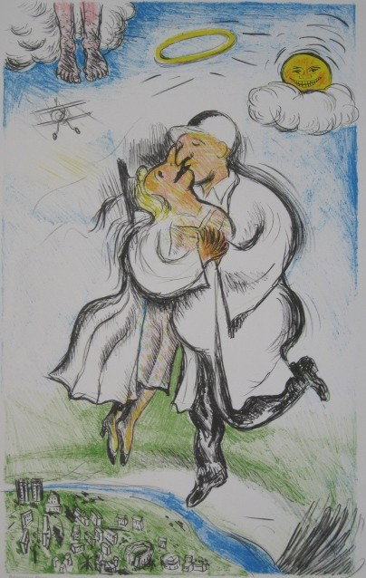 Sidney Chafetz lithograph: Sidney Chafetz- ''Heavenly Bliss''- lithograph in colors, 1998, signed, dated and titled in pencil. 25 3/4 x 16''