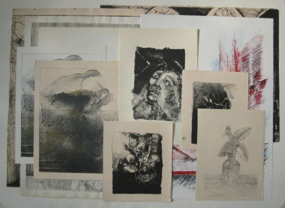 Jonathan Clemens, John Henry - 10 lithographs: Jonathan Clemens 9 lithographs- including Cathedral Scene- signed and numbered I/III; Skull with Papal Headdress; Skeletal Foliage- heightened with white; ''Study No. 4'' (2)- on cream paper, signed,