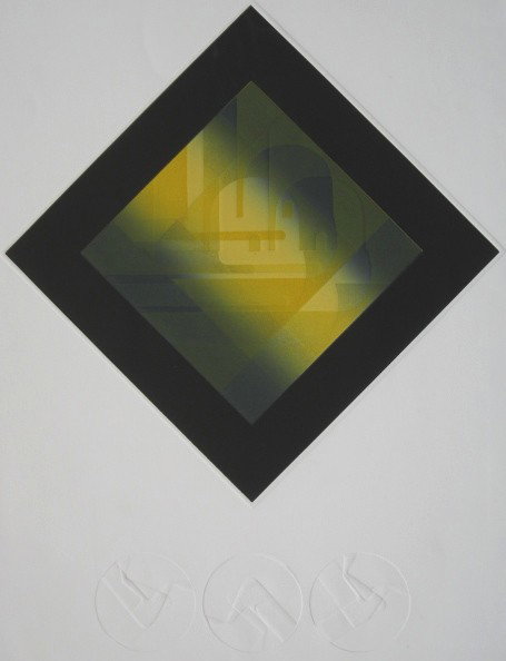 Carlos Davila mezzotint: Carlos Davila- ''Quartz''- mezzotint in colors with embossing, ca. 1970, signed, titled and numbered 52/99 in pencil. 24 x 18''