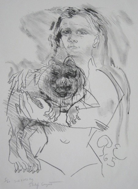Philip Evergood lithograph: Philip Evergood- ''Girl and Old Dog'' (Lippard 172)- lithograph, 1965, signed, titled and numbered in pencil, very good condition. 22 x 15 1/2''