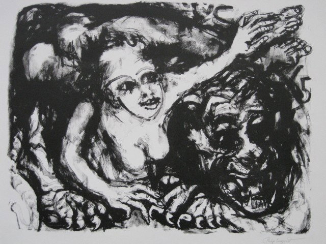 Philip Evergood lithograph: Philip Evergood- ''Taming The Tiger''- lithograph, 1970, signed in pencil. 17 1/4 x 23''