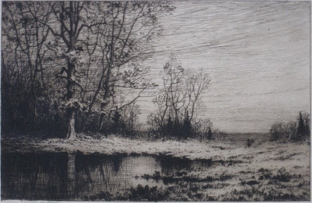 Henry Farrer etching: Henry Farrer- Landscape- etching, signed in pencil, published by W. H. Vickery, San Francisco, very good condition. 4 1/2 x 6 3/4''