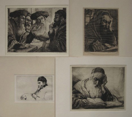 G. Gascard, W. Auerbach-Levy - 4 etchings: Gaston Gascard- ''Rabbi Reading The Bible #2''; ''Bible Dispute''; ''The Scholar''- 2 etching and aquatint and 1 etching, all signed, 'The Scholar' stamped verso 'printed in Austria'; together with Wi