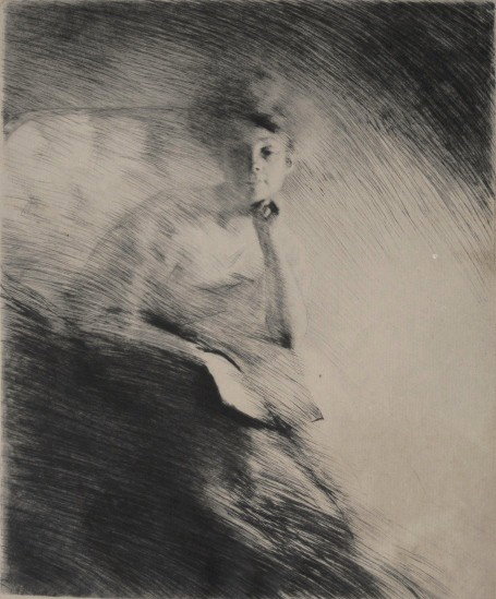 Otto Goetze drypoint: Otto Goetze- Portrait of A Woman- drypoint, signed in pencil, minor staining, loss right margin of image. 11 x 9''