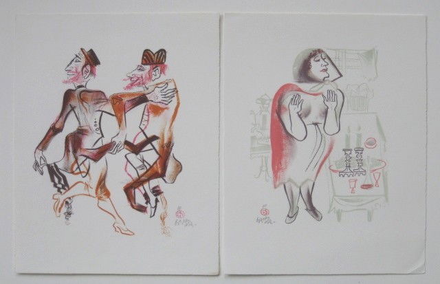 William Gropper 2 lithographs: William Gropper- ''The Sabbath''; ''Men Dancing''- 2 lithographs in colors, both signed and annotated 'AP' in pencil, both from the ''Shtetl'' portfolio, very good condition. 14 x 11''ea.(sheet)