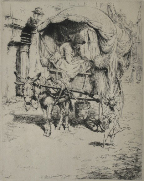 Arthur W. Heintzelman etching: Arthur W. Heintzelman- Donkey Cart- etching, signed in pencil, foxing confined to image margins. 9 5/8 x 7 1/2''