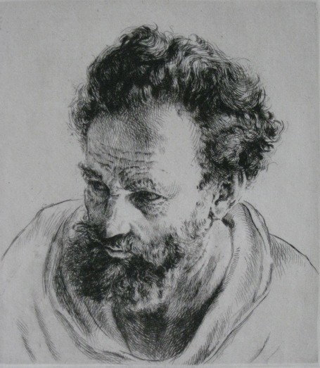 Arthur W. Heintzelman drypoint: Arthur W. Heintzelman- ''Head Study (no.2)'' (Smith 206)- drypoint, 1935, signed in pencil, edition of 100, stamped verso 'Metropolitan Museum of Art, New York', 2 tape hinge remnants left corners ver