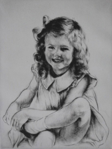 Arthur W. Heintzelman drypoint: Arthur W. Heintzelman- ''Study of a Laughing Girl (large plate)'' (Smith 212)- drypoint, 1936, signed in pencil, edition of 150, slightly light struck, glued to bottom mat at 4 corners verso. 11 15/16