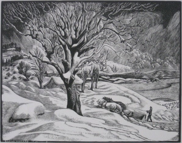 Eloise Howard wood engraving: Eloise Howard- ''Opening The Road''- wood engraving, 1936, edition of about 200 published by American Artists Group.