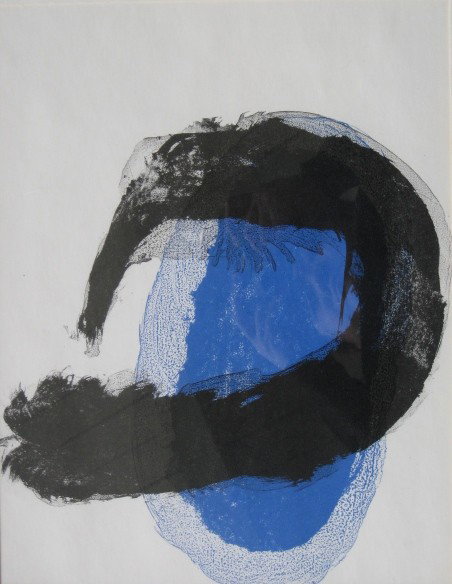 Joan Miro lithograph: Joan Miro- ''Composition in Blue and Black'' (Maeght 301)- lithograph in colors, 1963. 13 1/2 x 10 1/2''