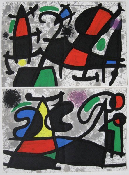 Joan Miro 2 lithographs: Joan Miro- Double Page Compositions- 2 lithographs in colors. 15 x 22''
